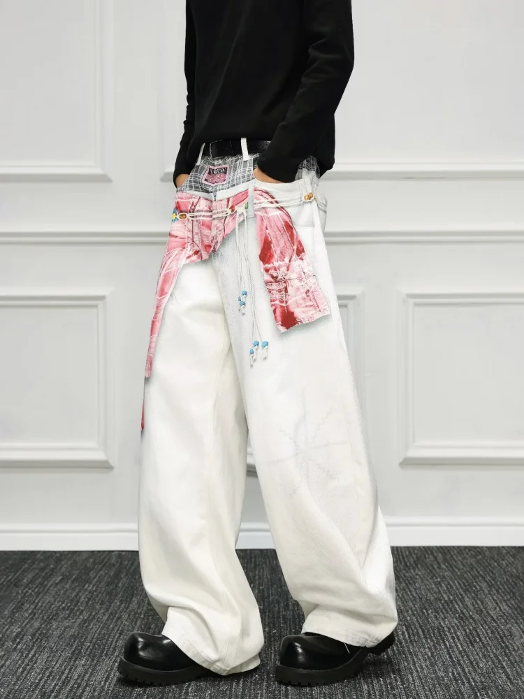 2025 Cyber Y2K Style 3D Digital Printed White Baggy Jeans Pants For Men Clothing Straight Streetwear Long Trousers Ropa Hombre