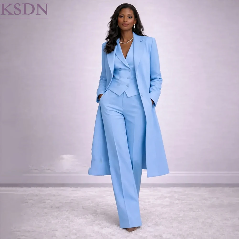 Formal Solid Color Business Women's Suits Long 3 Piece Jacket Pants Vest Full Sets Fashion Single Breasted Office Lady Blazer