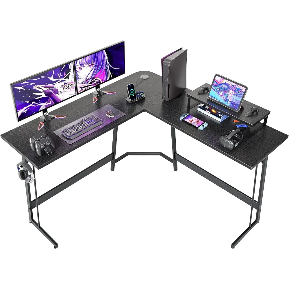 L字型ゲーミングデスク、モニタースタンド付き47インチコンピュータデスク、PCゲーミングデスク、ホームオフィス用コーナーデスクテーブル頑丈な書き込み