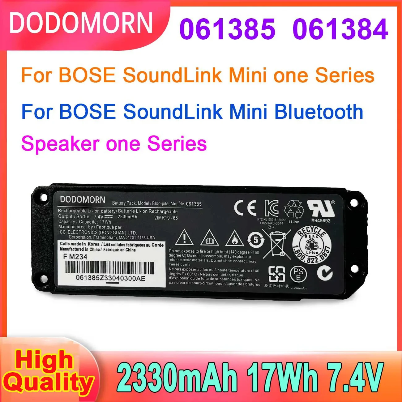 7.4V 061385 061384 061386  Battery For BOSE SoundLink Mini Bluetooth Speaker One Series 17Wh 2330mAh