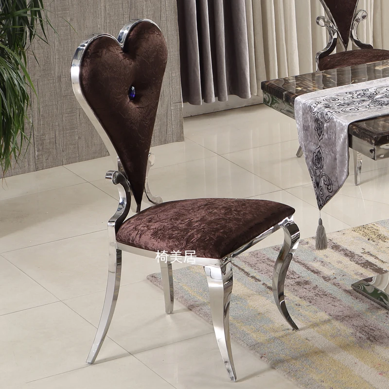 

Heart-shaped stainless steel dining chair is simple and fashionable, European-style hotel chair, modern new leather flannel