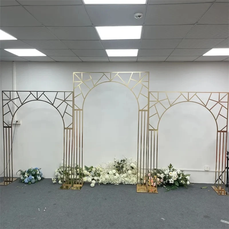 

2023 New Wedding Arch with Irregular Multi Bar Screen Background Frame Party Stage Props Decoration Gold Plated Flower Racks