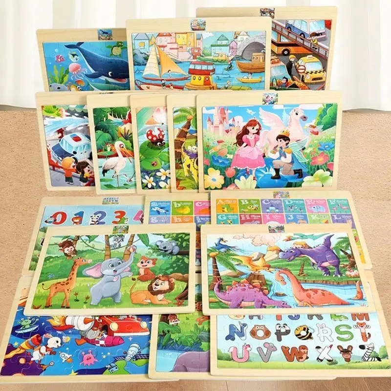 40piece Montessori Wooden Puzzle Cartoon Animal Vehicle Cognition Puzzle Board Jigsaw 3D Puzzle Learning Educational Toys