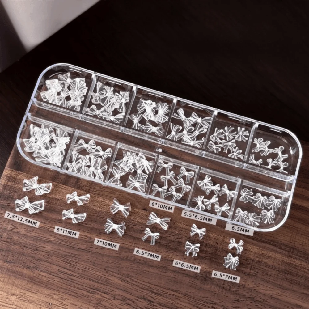 12 Grids/Box Nail Art Sequins Kit 3D Bowknot Transparent Nail Art Glitter Set Mixed Sizes DIY DIY Nail Embellishments