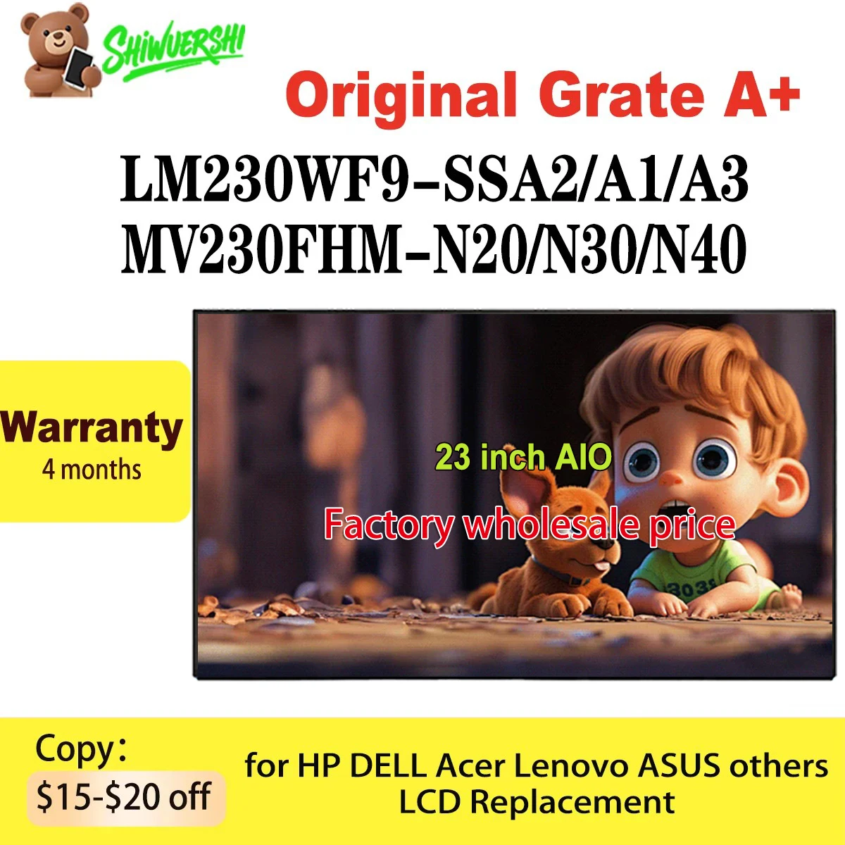 

New Original 23" LCD Display 30 pins LM230WF9 SSA2 LM230WF9 SSA1 LM230WF9 SSA3 MV230FHM N20 MV230FHM N30 MV230FHM N40 FHD