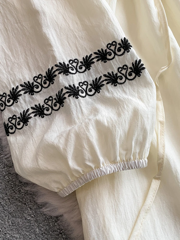 Femmes automne robe française à lacets brodé col montant robe cordon taille cintrée grande balançoire femme longues robes DS220