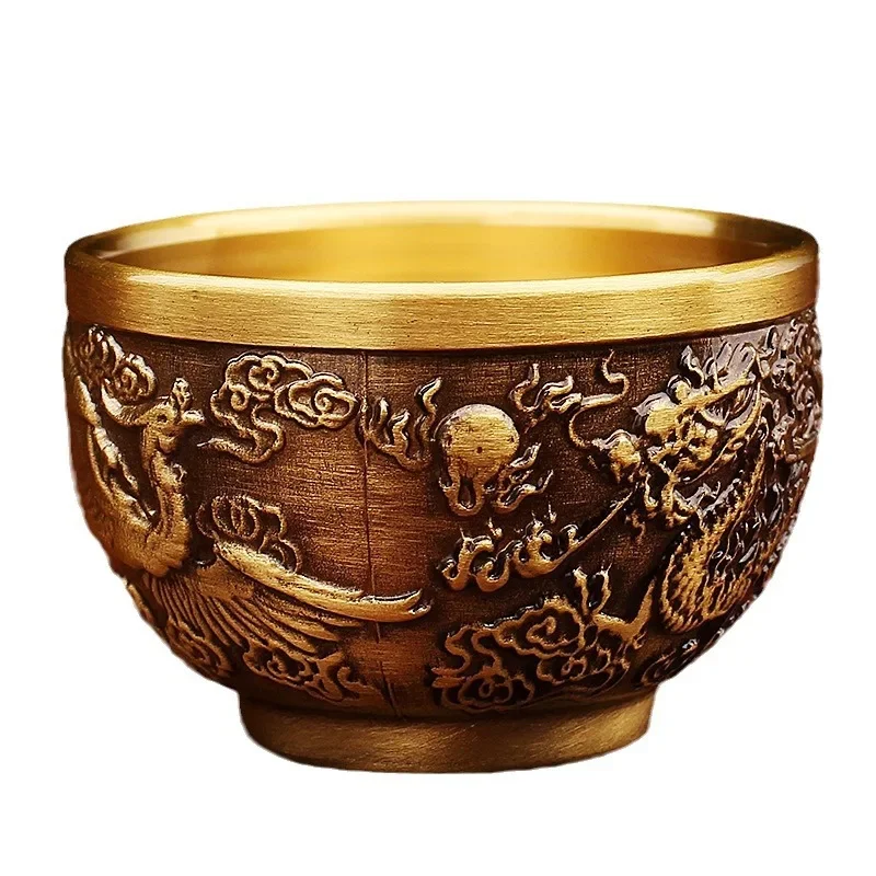 

Brass Cup Dragon Phoenix Copper Teacup Wine Metal Crafts Office Tea Creative Wine Cup Copper Teacup
