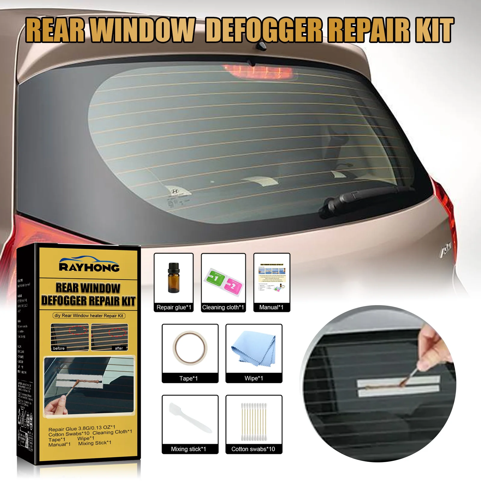 Rear Window Defogger Repair Kit Heater Grid Fix Defroster Line Easy DIY Quick Cure Conductive Epoxy Car Glass Repair Complete