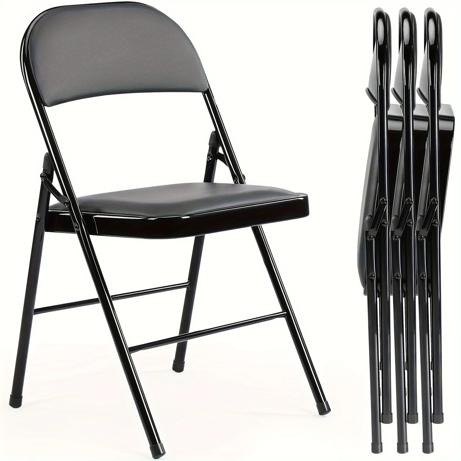 Folding Chair Set, Comfy Foldable Chairs Leather Padded Folding Chairs for Outdoor and Indoor