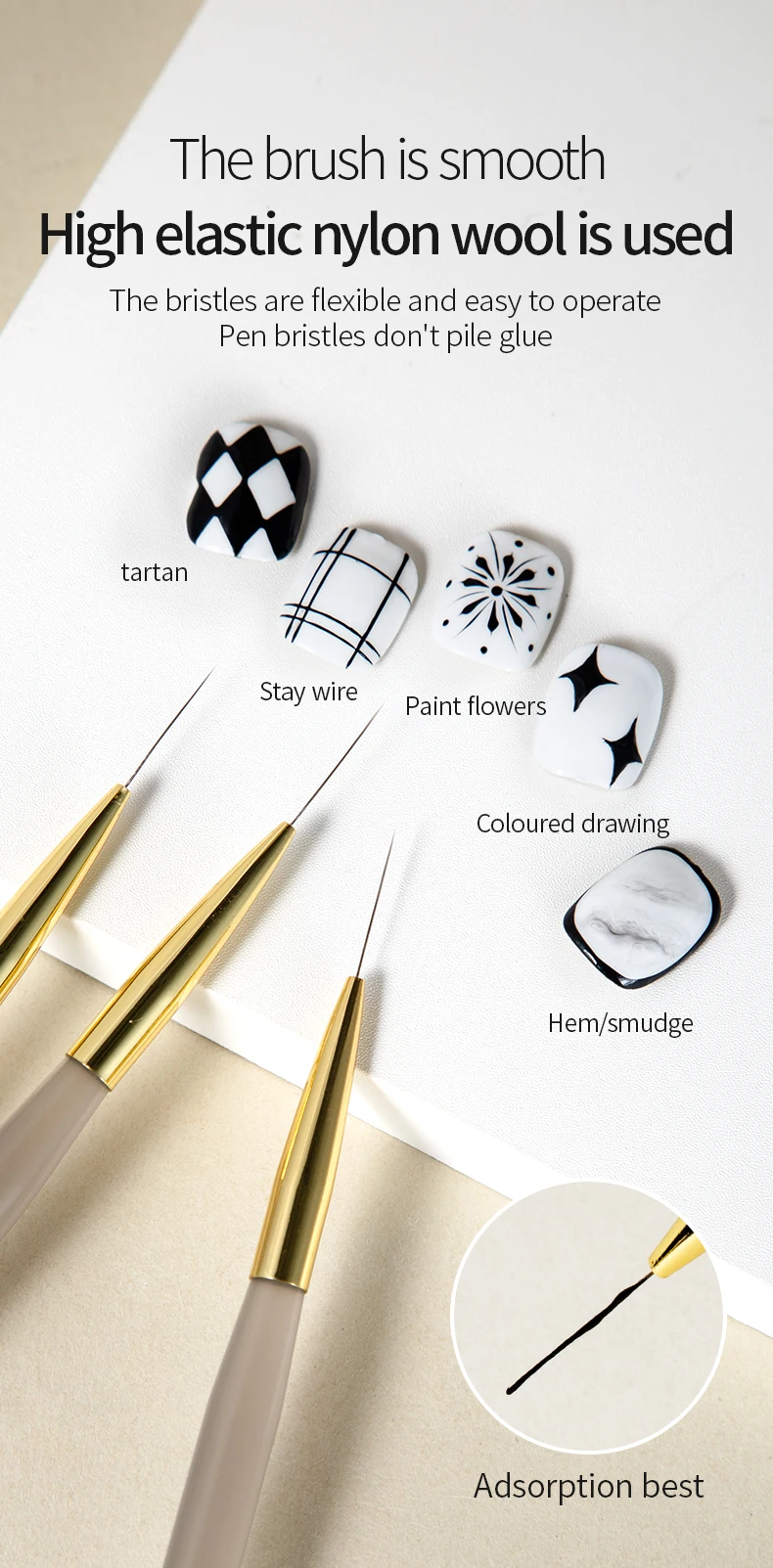 RSNAIL Nail Art Liner Pinsel Französisch Streifen Nagel Linie Malerei Stift 18mm Schlanke Lange Linie Zeichnung Pinsel UV Gel DIY maniküre Werkzeug – Detail 4