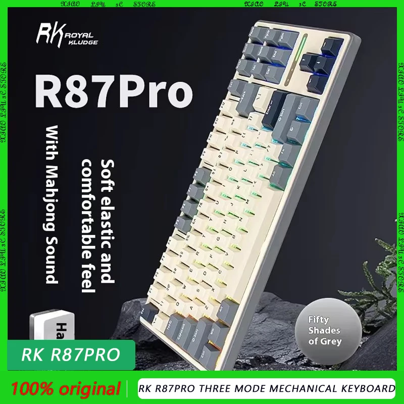 

RK R87pro Three Mode Mechanical Keyboard 2.4G Bluetooth wireless Hifi sound 88keys PBT laptop Gasket Customized Keyboard Gift