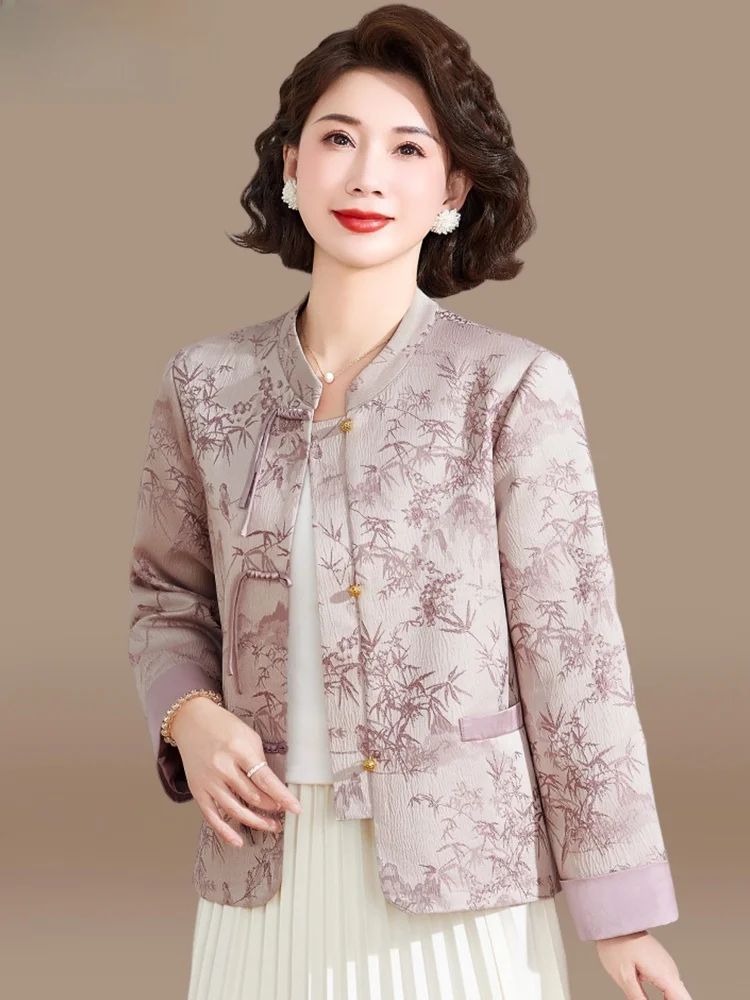 

New Chinese Style Spring Outerwear for Middle-Aged And Elderly Women National Trend Short Embroidered Jacket Regular Sleeve