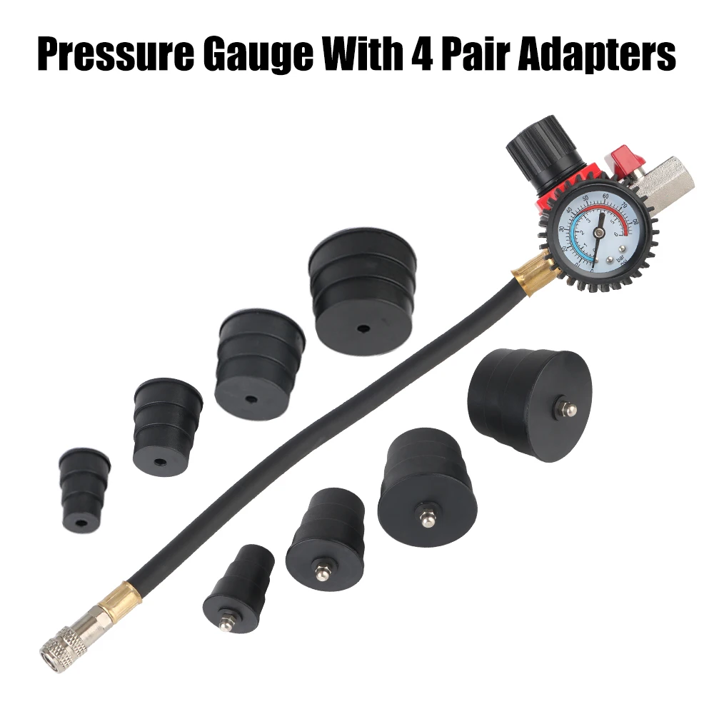 With Pressure Gauge Car Turbocharger System Leak Tester 90psi/6bar 1-3/8\'\' 35mm to 3-1/2\'\' 90mm Adapters Accessories 9pcs/Set