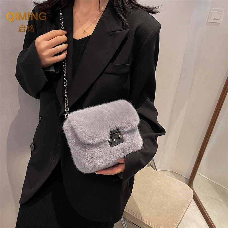 Faux Fur Bag Crossbody Womens Hand Bags For Women Luxury Autumn Winter Plush Purses And Handbags Shoulder Bag GirlsWallet