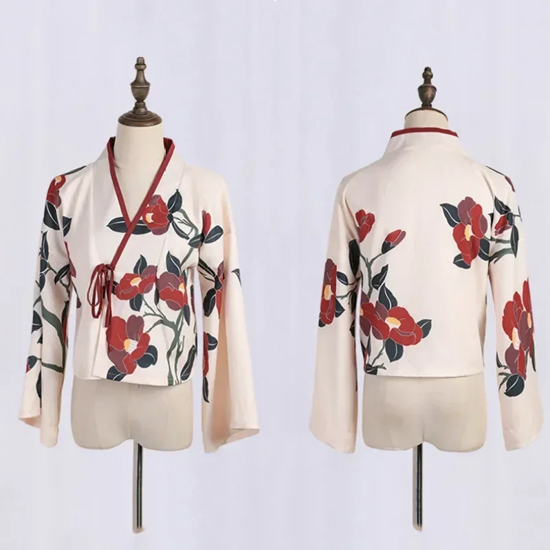 和風花柄ドレスロング着物スカートかわいい衣装ガールパーティーローブスーツヴィンテージ衣装アジアコスプレレディース新しい