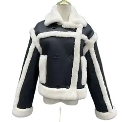 JANEFUR-Chaqueta de piel auténtica para mujer, abrigo grueso de piel de cordero auténtica, ropa de calle negra a la moda, novedad de 2023