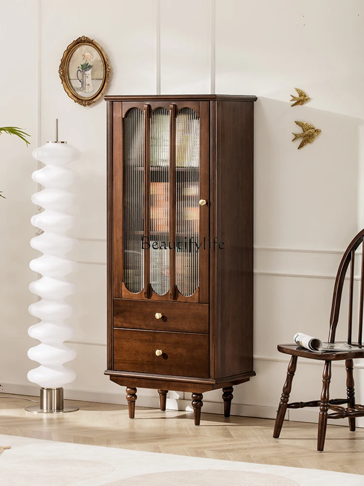 

French retro style single door wine cabinet all solid wood American side cabinet living room furniture