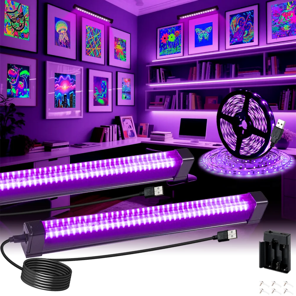 

Black light set 40LEDs black light tube and 150LEDs black light strip, suitable for festival party/stage lighting/body painting/