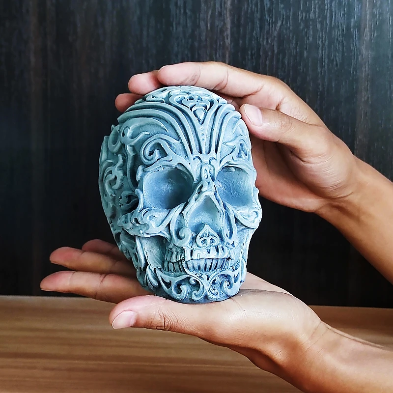 Large exquisite relief pattern skull silicone mold DIY candle resin gypsum silicone mold Halloween decoration tool