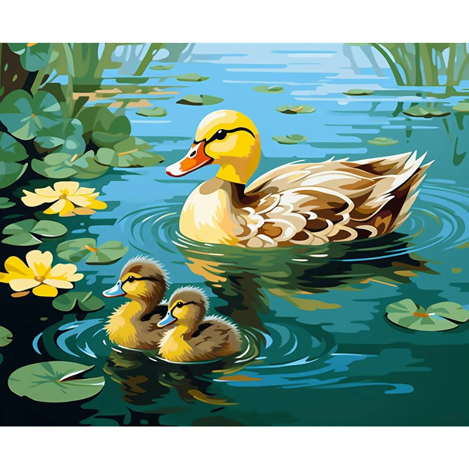 Diamond Painting Kit Full Square Ducklings Following Mama Duck on The Pond Peinture Diamant Semi-finished Birds & Nature Art