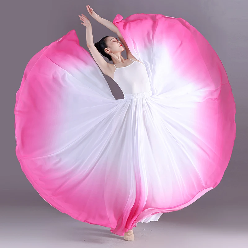 Elegant Gradient Ballet Skirt Women Chiffon Flowy Long Dancewear 360-720 Degrees Classical Dance Costume Performance Maxi Skirt