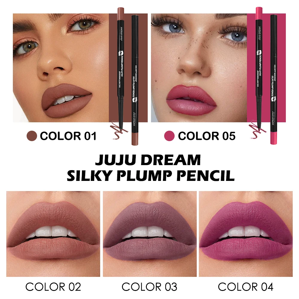 Lápiz Delineador de labios mate resistente al agua, tinte de contorno rojo, lápiz labial de larga duración, taza antiadherente, maquillaje de labios hidratante, 5 colores