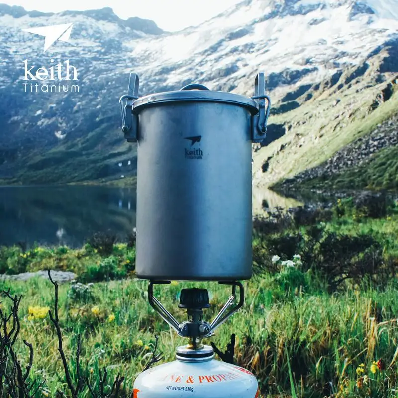 Keith Titanium Cooking Pot With Folding Handle Outdoor Camping Hiking Cooker Travel Picnic Cookware Utensils 900ml 256g Ti6300