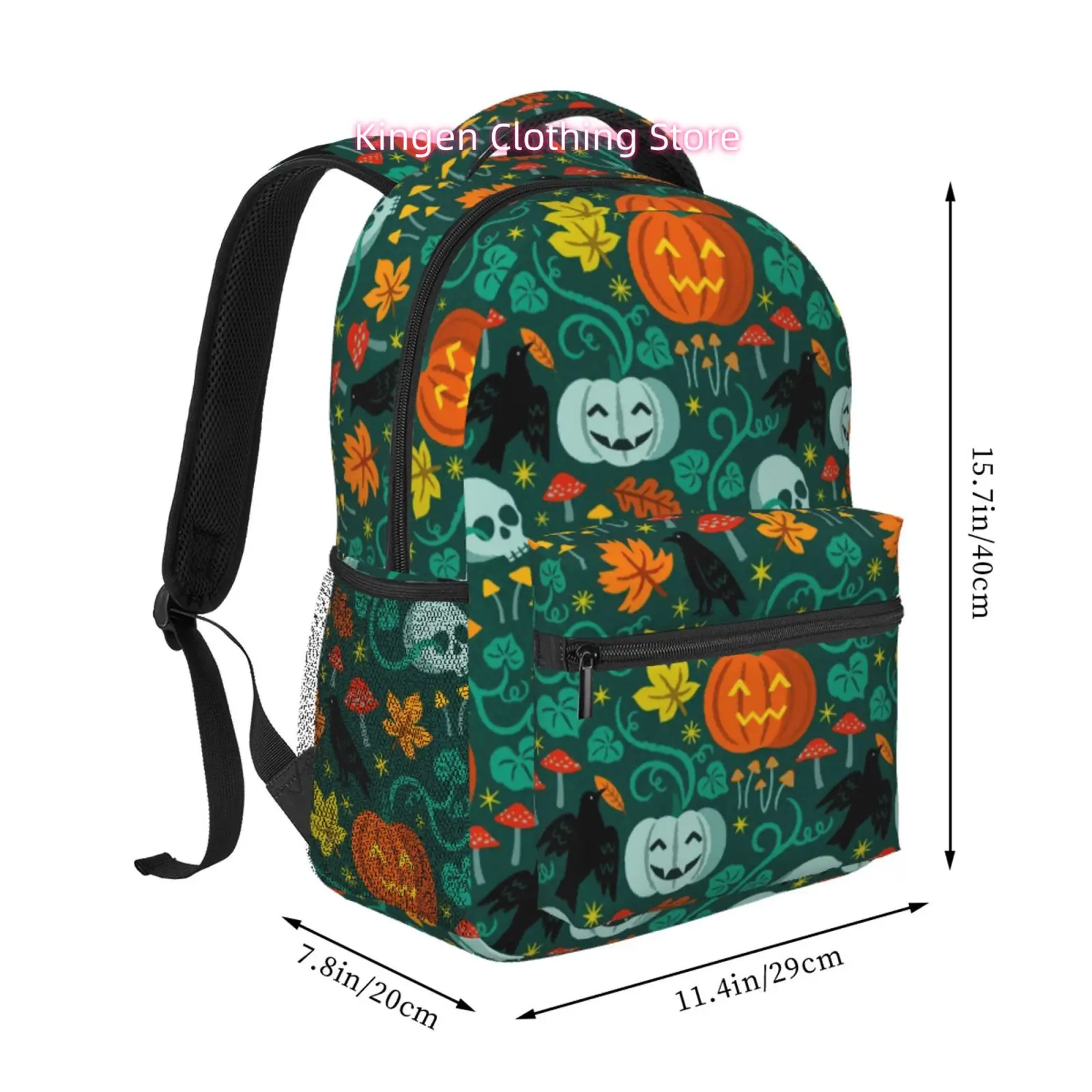 Dark Green Forest Pumpkin Crow Autumn Travel Hiking Backpacks, Ideal for Ipads And Laptops, Comfortable and Lightweight, Suitabl