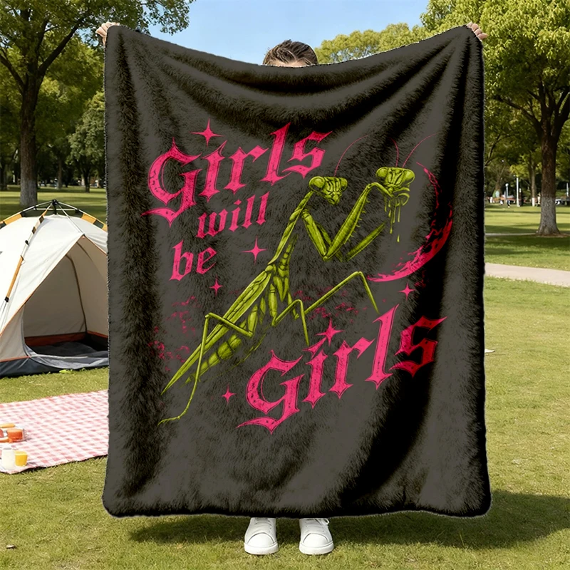Will Be Comfy Blanket, Praying Mantis Graphic Flannel Blanket, Funny Feminist Flannel Throw, Y2K Alternative Bug Lover G