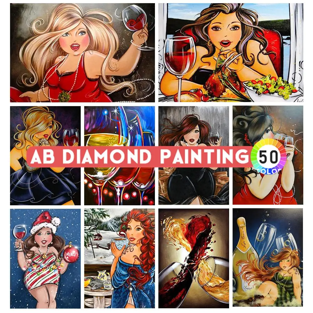 5D fai da te pieno quadrato/rotondo diamante ricamo AB trapano cartone animato vino grasso signora Sexy ragazza mosaico arte punto croce decorazione