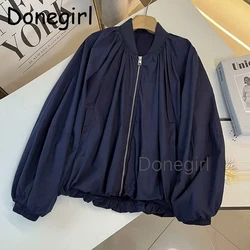 Donegirl Women Autumn Fashion Jacket Chic Crew Neck Zip All-match Casual Long-sleeved Short Coat Top Mujer