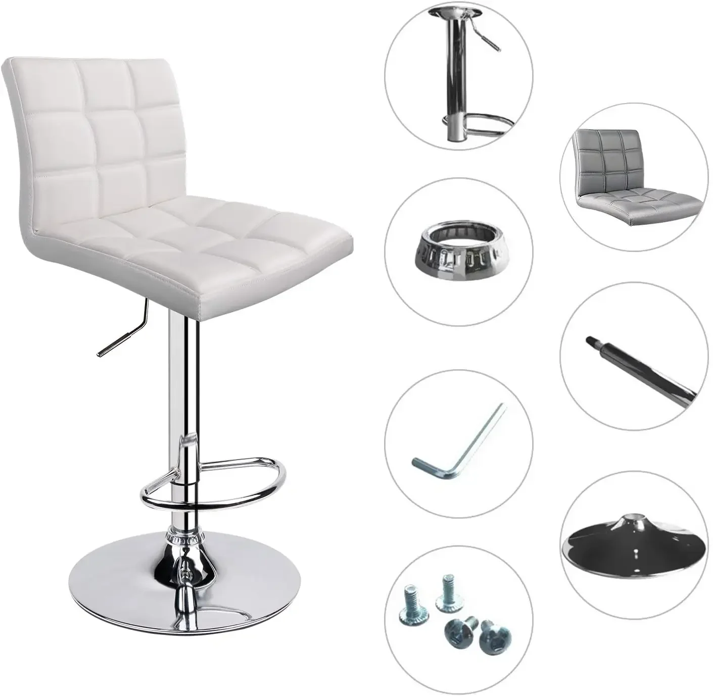 Modern square PU leather adjustable bar stool with backrest, square back bar stool, counter height Swivel stool - 1 chair