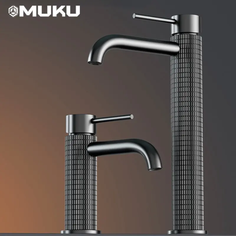 

Nordic Copper Basin Faucet Gun Gray Hot and Cold Water Tap Rose Golden Deck Mounted Embossing Table Sink Art Washbasin Faucet