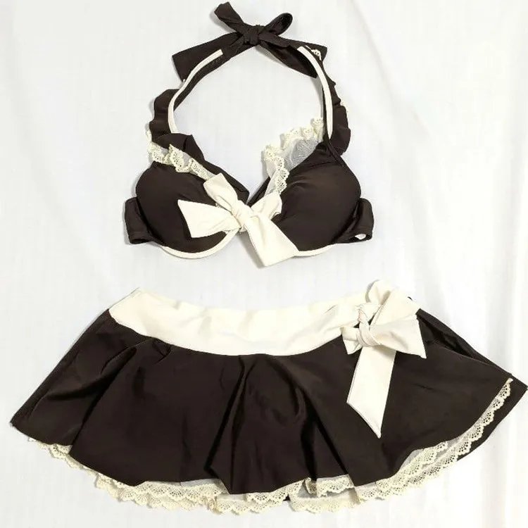 

Cute Bowknot Sexy Halter Fashion Solid Color Holiday Style Beach Volleyball New Bikini Set Summer 2026 Swimwears Outfits Y2k Ins