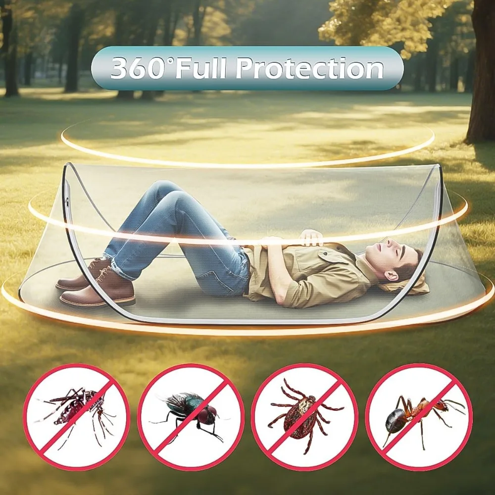 360° Full Protection Pop-Up Portable Mosquito Net Tent Instant Foldable Bed Canopy for Indoor Outdoor Use for Bed Camping Travel
