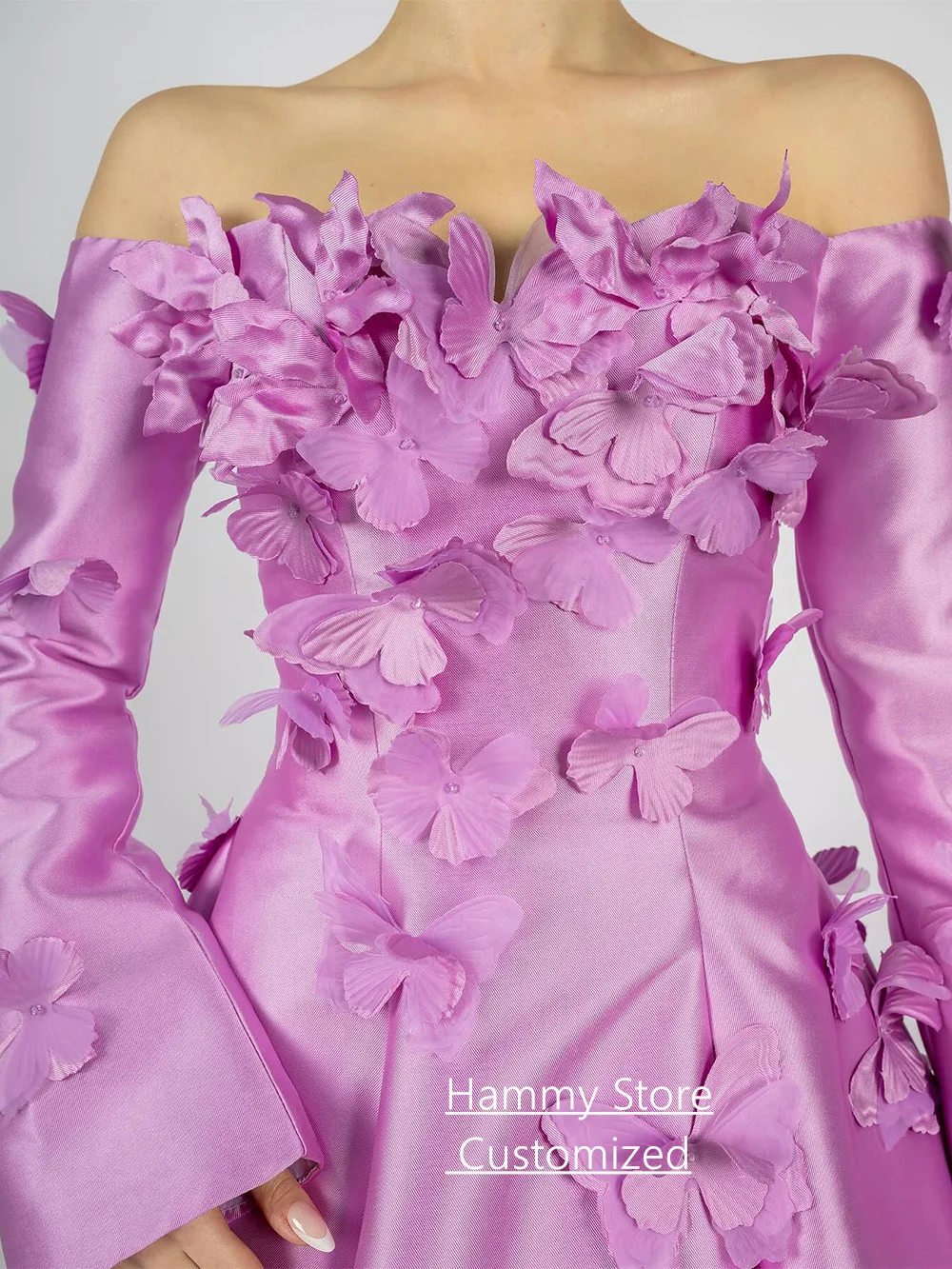 Vestido de noite saudita personalizado, mangas compridas, barco, pescoço, borboleta, trem de varredura, linha, cetim, vestido de festa árabe, vestidos de baile