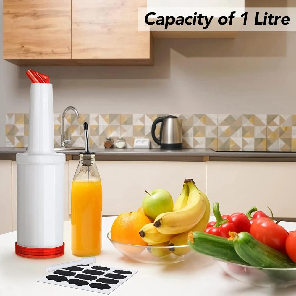 

AT84-6 Pack Plastic Pour Bottles With Stainless Steel Pourer Tapered Spout For Liquor And Juice Store For Home Kitchen Party Bar