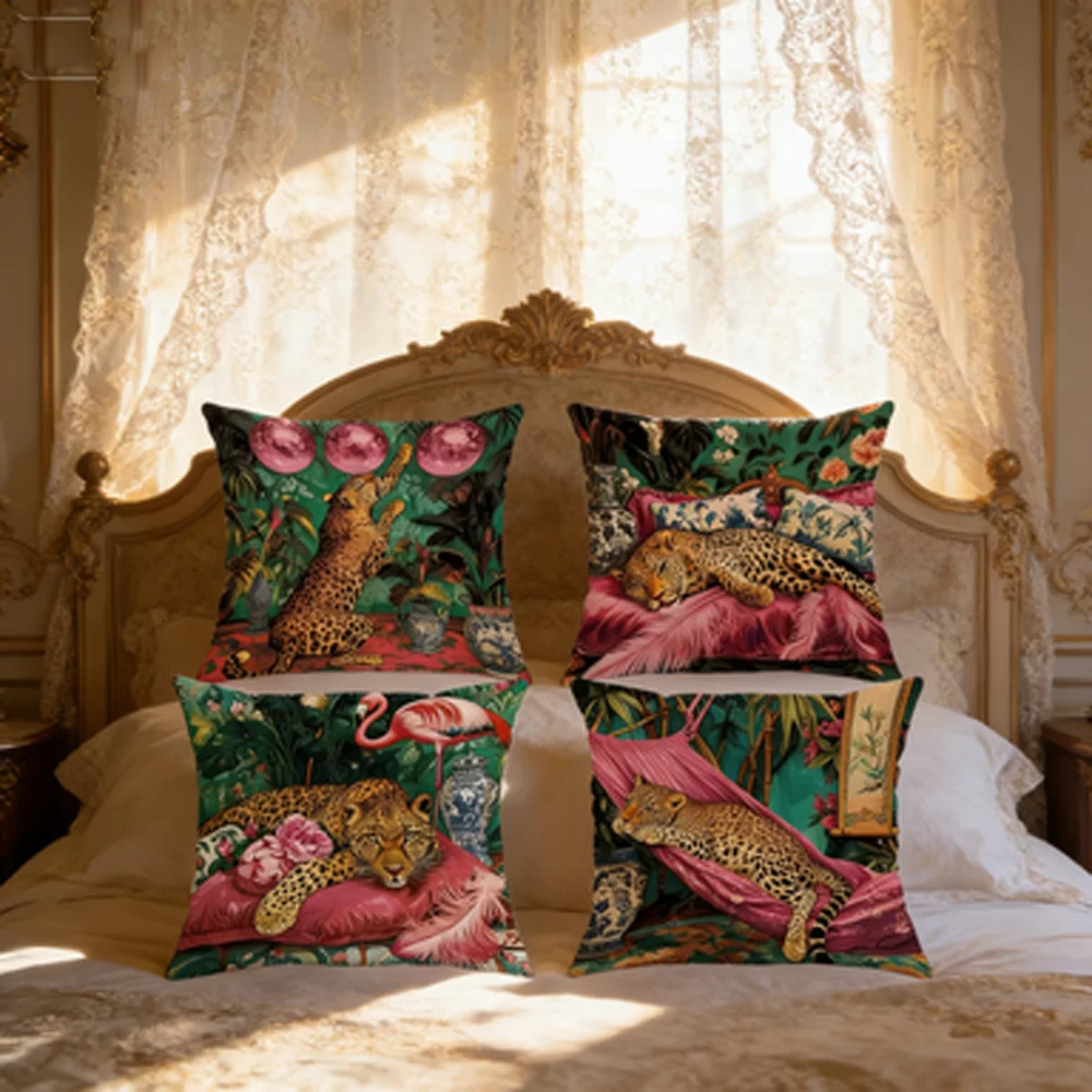 Leoparden- & Tropische Blumenmuster Dekorative Kissenbezüge für Sofa, Schlafzimmer, Auto - Polyester-Material