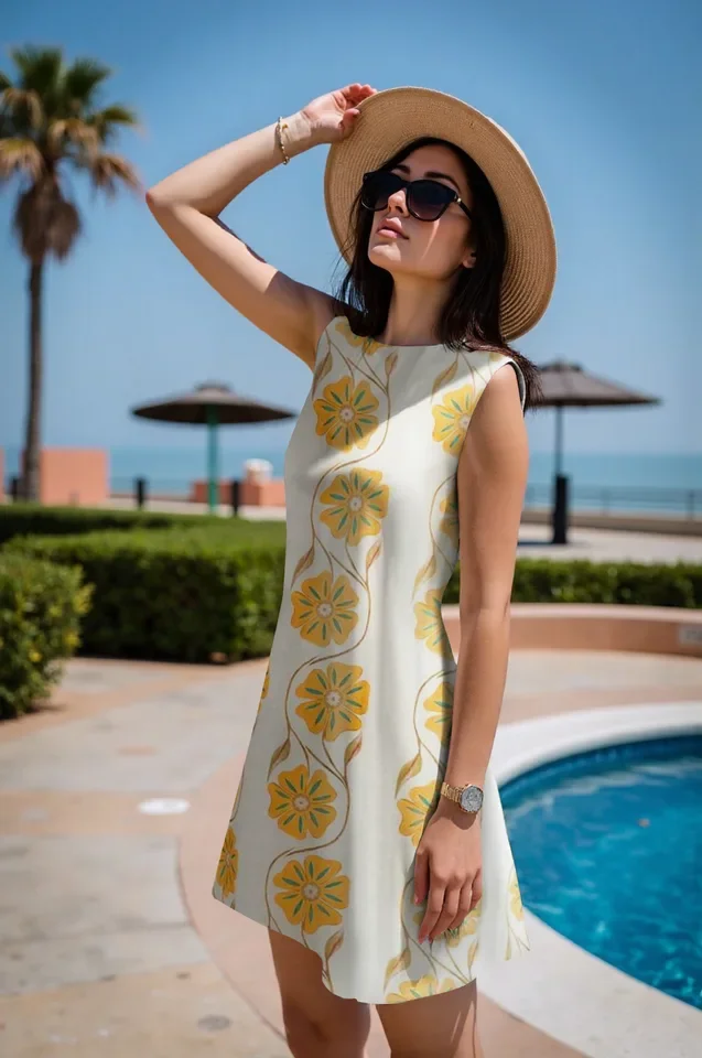 

Women's Fashionable Dress Printed Straight Tube Round Neck Summer Loose Waist Sleeveless Splicing A-line Jumpsuit Short Skirt