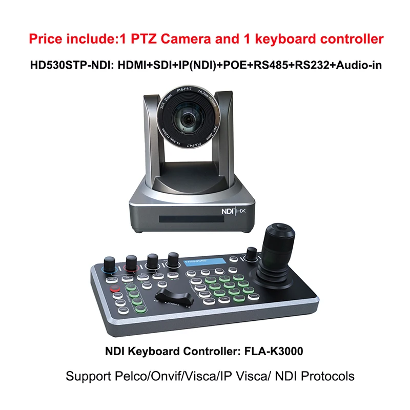 HD Video Conference 30X Optical Zoom NDI POE SDI PTZ Broadcast Camera with IP Visca Pelco 4D Joystick controller