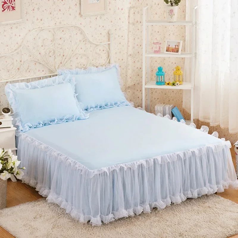 Imagen 5: Falda de Cama Blanca Elegante Estilo Princesa, Cubre Colchón Antideslizante con Volantes de Encaje, Protector de Cama 1 Pieza, Cubrecama Sin Funda de Almohada