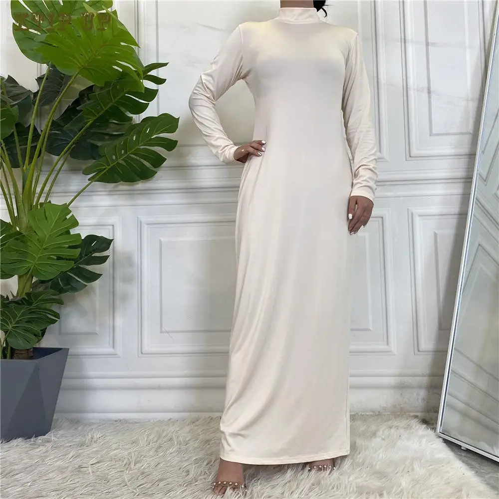 

Middle East Arab Solid Muslim Fashion Long Sleeve Undercoat Dress Women Vestiti Donna Musulmana Islamic Clothing Abaya Turkish