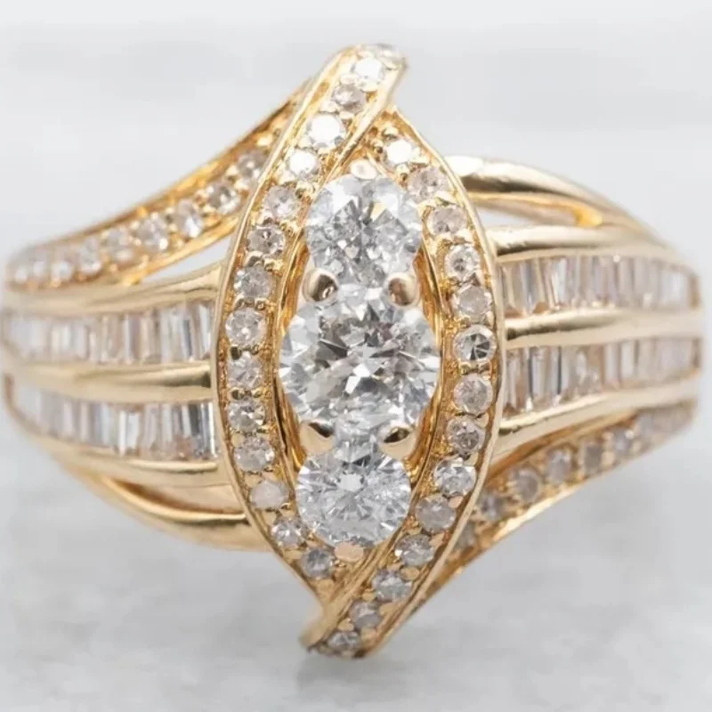 Modische, mit funkelndem synthetischem Zirkonia besetzte, vergoldete Paarringe, eleganter, klassischer Schmuck für Hochzeit, Jahrestag und Verlobung