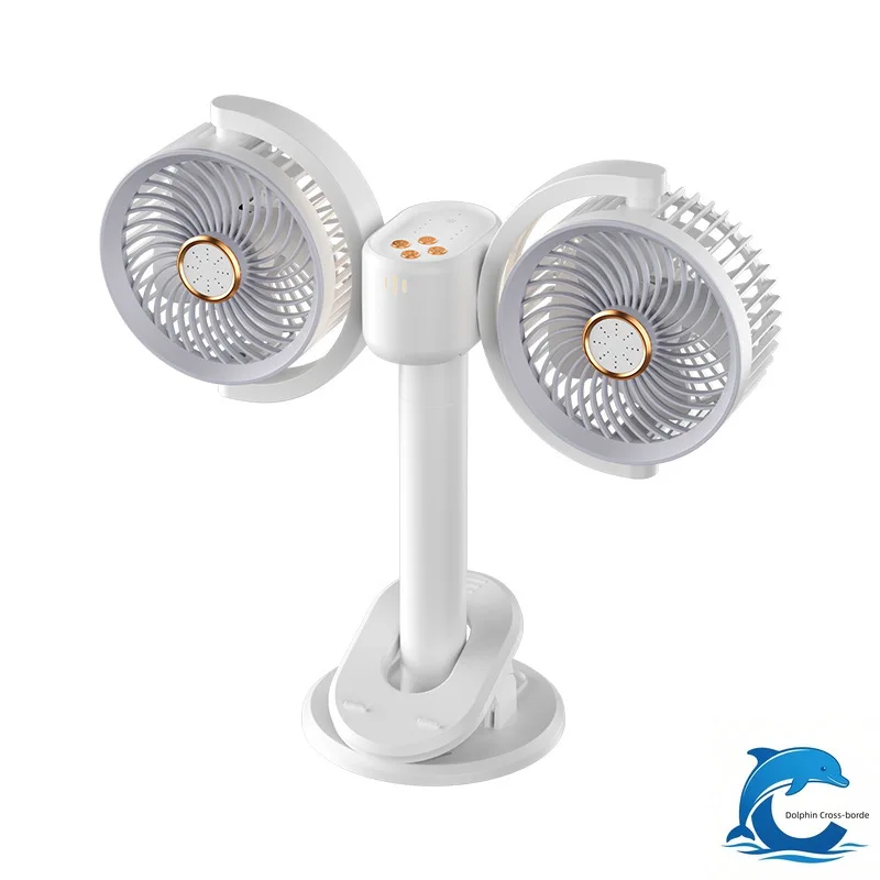 Applicable toPortable Double Head Clip Fan USB Timing Night Light Household Cooling Fan