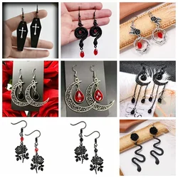 Gothic Rose and Black Crystal Earrings Romantic Dark Witch Vintage Jewelry Wiccan Minimal Pagan Phase Witchy Goddess Women Gift