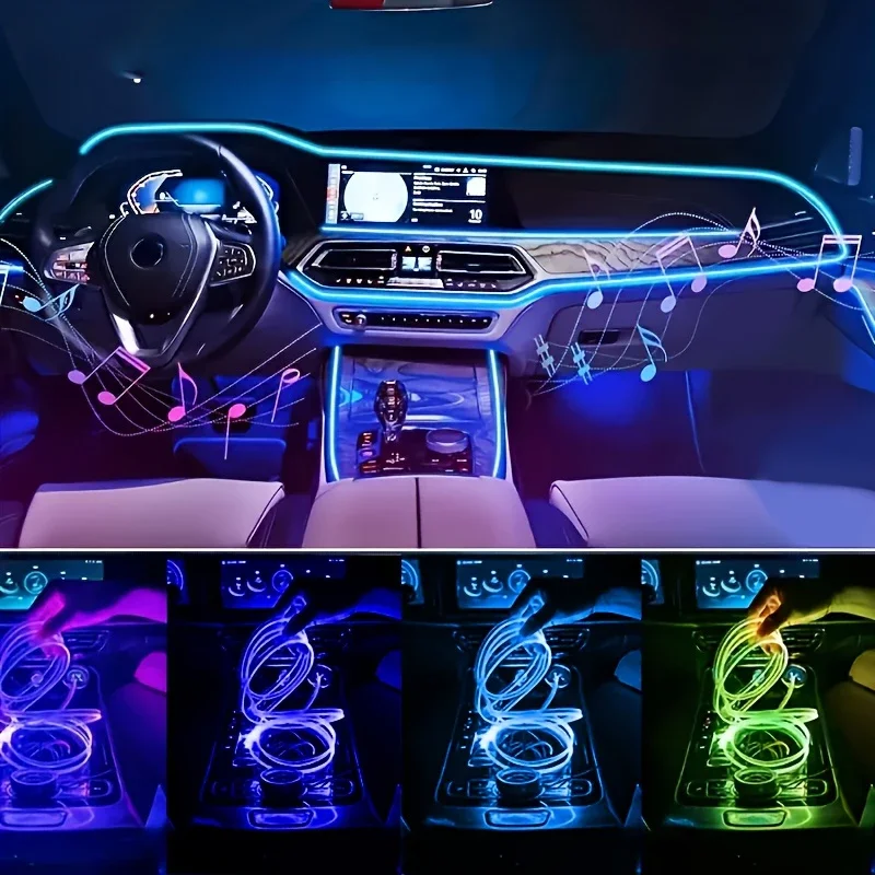 Car interior cold light rainbow LED car atmosphere light wiring free central control modified decorative atmosphere light strip