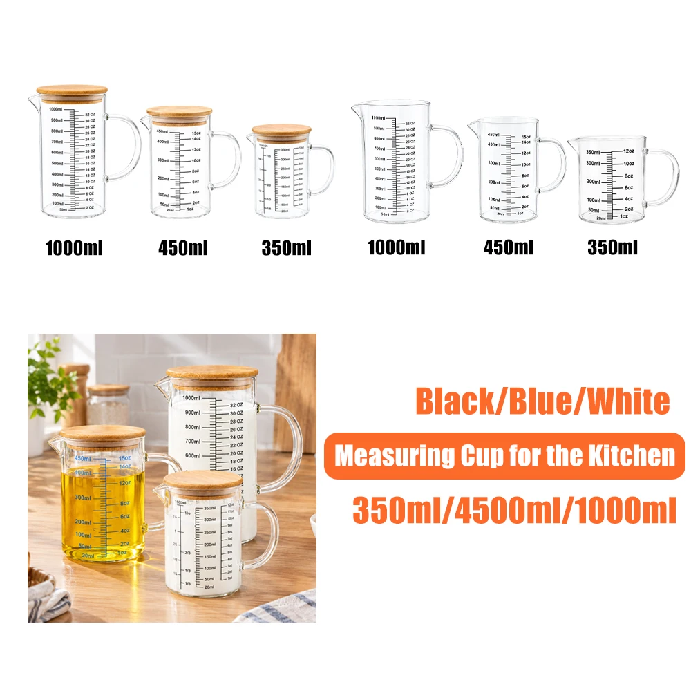 350-1000ML High Borosilicate Glass Measuring Cups Clear Glass Scale Cup With Handle V Shaped Spout Kitchen Measuring Beaker