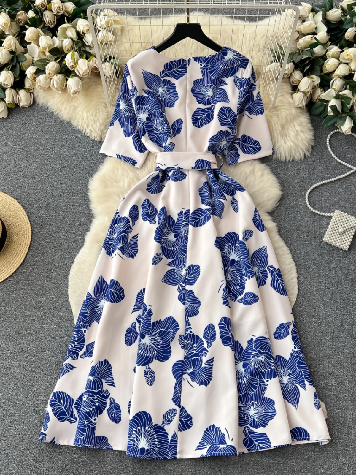 กระโปรงทรงเอ สไตล์เกาหลี ลายพิมพ์ สปริง รุ่นใหม่ สไตล์เรโทร ทรงกลม ดีไซน์เก๋ คาดเข็มขัด ช่วยให้เอวดูเล็กลง กระโปรงยาวทรงเอ เอวสูง