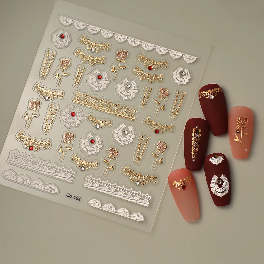 Golden Lace Red Diamond Luxury 5D Nail Decals Nail Art Decoration