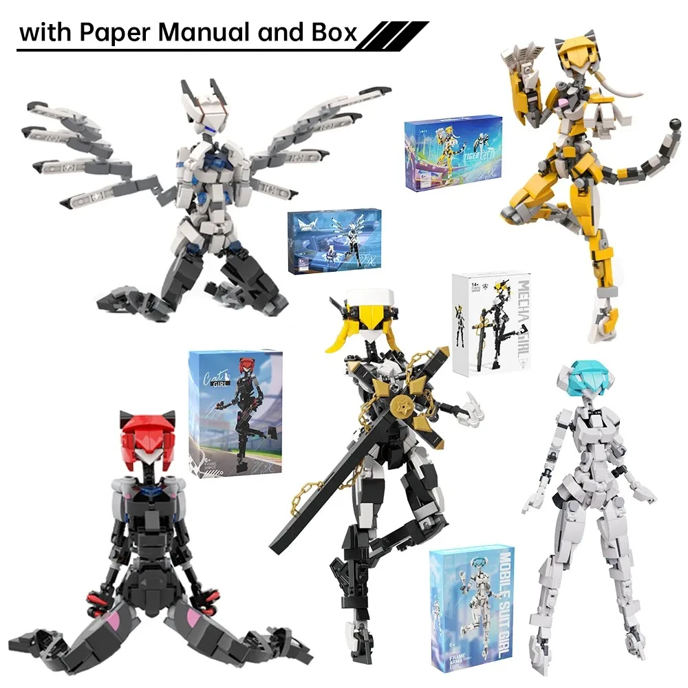 Mecha-Kit de bloques de construcción de figuras de acción de Robot para niña, traje móvil MOC, conejito, gato, Tigre, juguete de ladrillos para niña, regalo de cumpleaños para niños